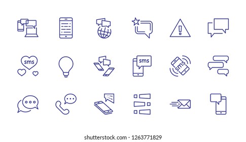 Set of Message Vector Line Icons. Contains such Icons as Conversation, SMS, Heart, Love Chats, Notification, Group Chat and more. Editable Stroke. 32x32 Pixel Perfect.