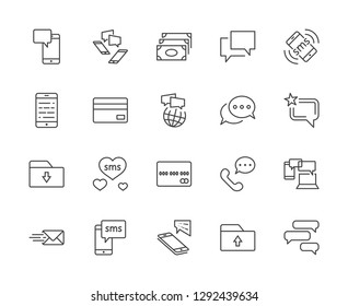 Set of Message Vector Line Icons. Contains such Icons as Conversation, SMS, Heart, Love Chats, Notification, Group Chat and more. Editable Stroke. 32x32 Pixel Perfect.