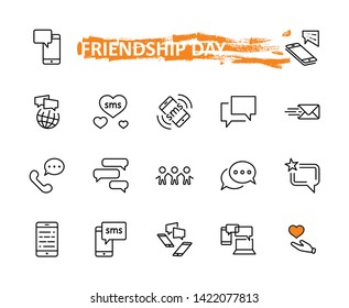 Set of Message Vector Line Icons. Contains such Icons as Conversation, SMS, Heart, Love Chats, Notification, Group Chat and more. Editable Stroke. 32x32 Pixel Perfect.