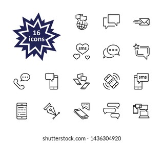 Set of Message Vector Line Icons. Contains such Icons as Conversation, SMS, Heart, Love Chats, Notification, Group Chat and more. Editable Stroke. 32x32 Pixel Perfect.