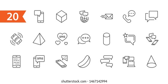 Set of Message Vector Line Icons. Contains such Icons as Conversation, SMS, Heart, Love Chats, Notification, Group Chat and more. Editable Stroke. 32x32 Pixel Perfect.