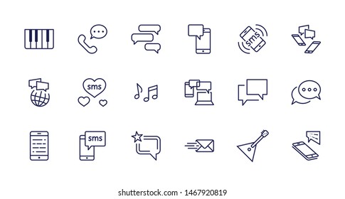 Set of Message Vector Line Icons. Contains such Icons as Conversation, SMS, Heart, Love Chats, Notification, Group Chat and more. Editable Stroke. 32x32 Pixel Perfect.