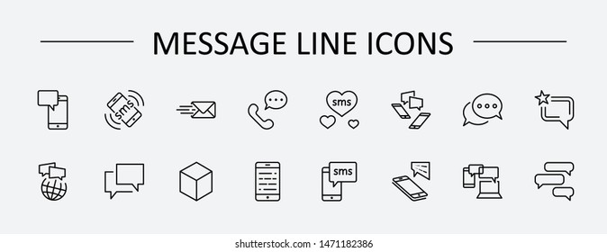 Set of Message Vector Line Icons. Contains such Icons as Conversation, SMS, Heart, Love Chats, Notification, Group Chat and more. Editable Stroke. 32x32 Pixel Perfect.