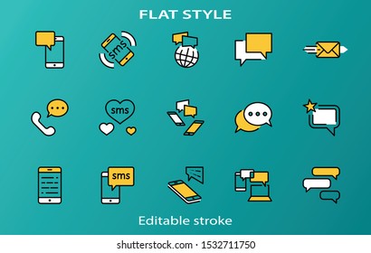 Set of Message Vector Line Icons. Contains such Icons as Conversation, SMS, Heart, Love Chats, Notification, Group Chat and more. Editable Stroke. 32x32 Pixel Perfect.
