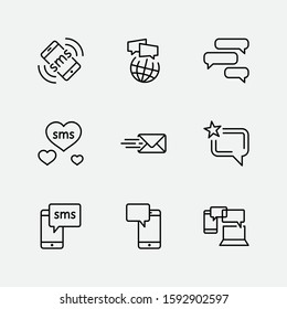 Set of Message Vector Line Icons. Contains such Icons as Conversation, SMS, Heart, Love Chats, Notification, Group Chat and more. Editable Stroke. 32x32 Pixel Perfect.