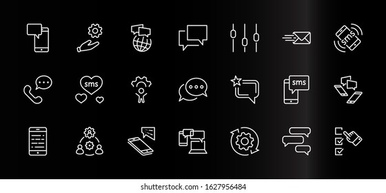 Set of Message Vector Line Icons. Contains such Icons as Conversation, SMS, Heart, Love Chats, Notification, Group Chat and more. Editable Stroke. 32x32 Pixels