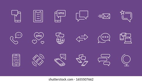 Juego de iconos de línea del vector de mensajes. Contiene iconos como Conversación, SMS, Heart, Love Chats, Notificación, Chat en Grupo y más. Trazo editable. 32 x 32 píxeles