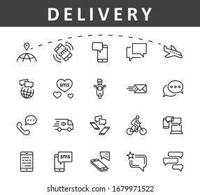 Set of Message Vector Line Icons. Contains such Icons as Conversation, SMS, Heart, Love Chats, Notification, Group Chat and more. Editable Stroke. 32x32 Pixels