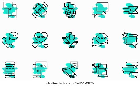 Set of Message Vector Line Icons. Contains such Icons as Conversation, SMS, Heart, Love Chats, Notification, Group Chat and more. Editable Stroke. 32x32 Pixels