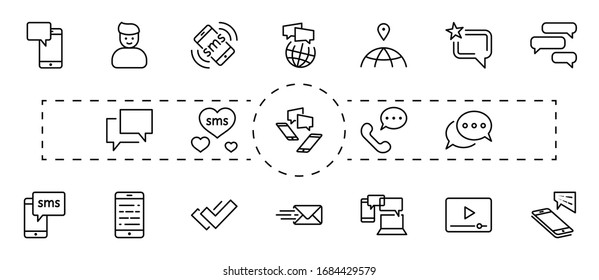 Set of Message Vector Line Icons. Contains such Icons as Conversation, SMS, Heart, Love Chats, Notification, Group Chat and more. Editable Stroke. 32x32 Pixels