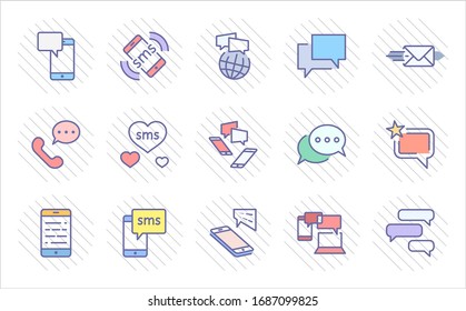Set of Message Vector Line Icons. Contains such Icons as Conversation, SMS, Heart, Love Chats, Notification, Group Chat and more. Editable Stroke. 32x32 Pixel Perfect.