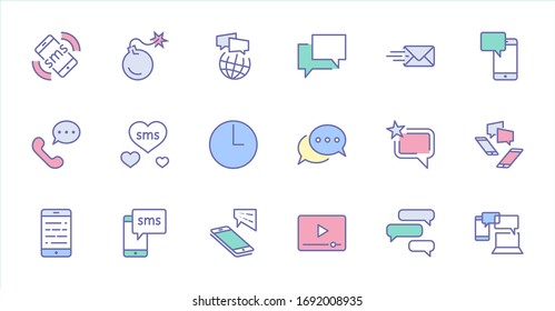 Set of Message Vector Line Icons. Contains such Icons as Conversation, SMS, Heart, Love Chats, Notification, Group Chat and more. Editable Stroke. 32x32 Pixel Perfect.