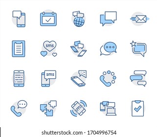 Set of Message Vector Line Icons. Contains such Icons as Conversation, SMS, Heart, Love Chats, Notification, Group Chat and more. Editable Stroke. 32x32 Pixel Perfect.