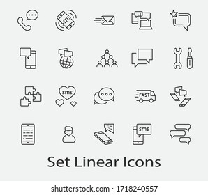 Juego de iconos de línea del vector de mensajes. Contiene iconos como Conversación, SMS, Heart, Love Chats, Notificación, Chat en Grupo y más. Trazo editable. 32 x 32 píxeles