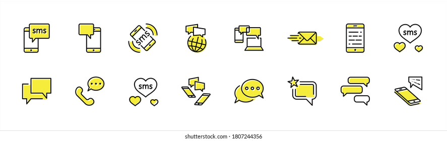 Set of Message Vector Line Icons. Contains such Icons as Conversation, SMS, Heart, Love Chats, Notification, Group Chat and more. Editable Stroke. 32x32 Pixel Perfect.