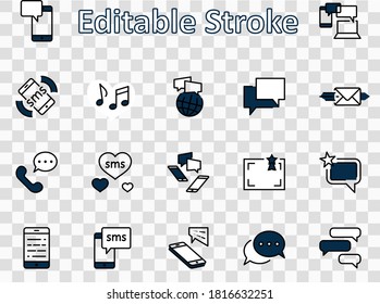 Set of Message Vector Line Icons. Contains such Icons as Conversation, SMS, Heart, Love Chats, Notification, Group Chat and more. Editable Stroke. 32x32 Pixel Perfect.