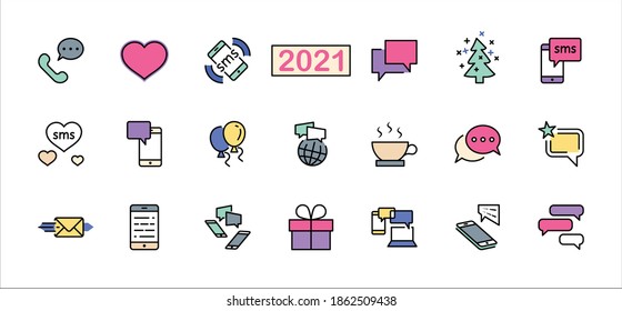 Set of Message Vector Line Icons. Contains such Icons as Conversation, SMS, Heart, Love Chats, Notification, Group Chat and more. Editable Stroke. 