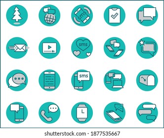 Set of Message Vector Line Icons. Contains such Icons as Conversation, SMS, Heart, Love Chats, Notification, Group Chat and more. Editable Stroke. 32x32 Pixel Perfect.