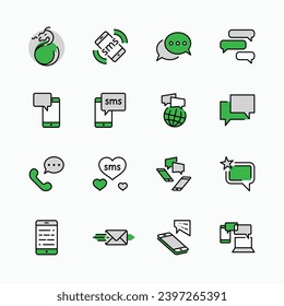 Set of Message Vector Line Icons. Contains such Icons as Conversation, SMS, Heart, Love Chats, Notification, Group Chat and more. Editable Stroke. 32x32 Pixel Perfect.