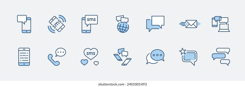 Set of Message Vector Line Icons. Contains such Icons as Conversation, SMS, Heart, Love Chats, Notification, Group Chat and more. Editable Stroke. 32x32 Pixel Perfect.