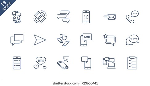 Set of Message Vector Line Icons. Contains such Icons as Conversation, SMS, Heart, Love Chats, Notification, Group Chat and more. Editable Stroke. 32x32 Pixel Perfect.