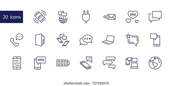 Set of Message Vector Line Icons. Contains such Icons as Conversation, SMS, Heart, Love Chats, Notification, Group Chat and more. Editable Stroke. 32x32 Pixel Perfect.