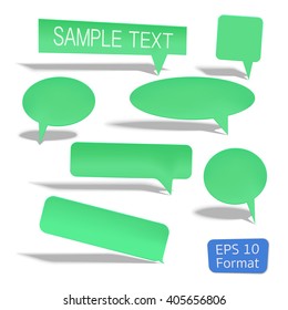 Set of messages clouds with shadows in green color and different shapes -  vector eps 10 illustration