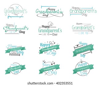 Set of messages with different icons and ribbons for grandparent's day