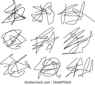 Set of messy abstract hand drawn scribble art. Sketch graphic design isolated on white background.