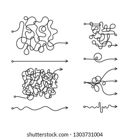 Set of messy line like hard and easy way. Flat linear. Art graphic random quiz design ball element. Concept of true and false path or straight and winding road or mind idea. Vector illustration.