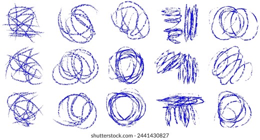 Set of messy, scribble crayons line art. Tangle line, chaos, abstract, hand drawn, vector illustration