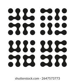 Satz von Metaball-Symbolen. Verbundene Punkte, Symbole einzeln auf weißem Hintergrund. Abstrakte Kreise, flache Muster. Design minimalistische Elemente, Vorlage. Grafische Darstellung. Logo trendy Design.