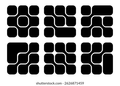 Conjunto de padrões metabólicos. Gotas de líquido preto ou formas morfo isoladas no fundo branco. Textura de neurônios ou moléculas. Impressão abstrata moderna com pontos conectados. Ilustração gráfica vetorial.