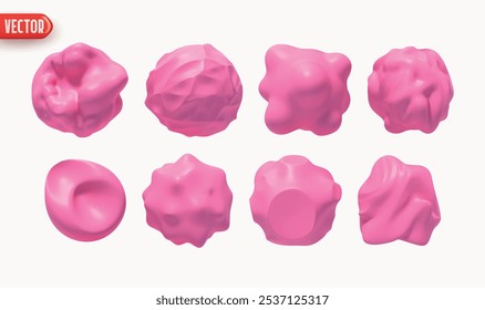 Set of Metaball shapes of objects realistic 3d design. Collection Meteorites asteroids comet Round ball spherical elements. Vector illustration