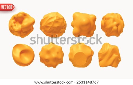 Set of Metaball shapes of objects realistic 3d design. Collection Meteorites asteroids comet Round ball spherical elements. Vector illustration