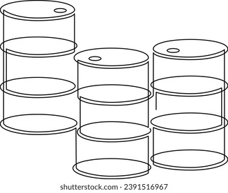 Set of Metal barrels for oil. Continuous line drawing. Vector illustration.