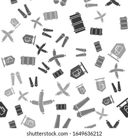 Set Metal beer keg, Glass of beer, Street signboard with glass of beer and Crossed sausage on seamless pattern. Vector