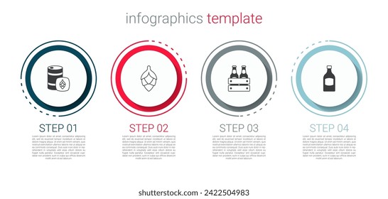 Set Metal beer keg, Hop, Pack of bottles and Beer. Business infographic template. Vector