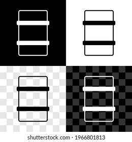 Set Metal beer keg icon isolated on black and white, transparent background.  Vector