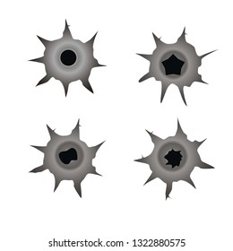  Set of metal bullet hole vector illustration on white background
