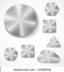 Set of metal buttons of different shapes. Vector illustration