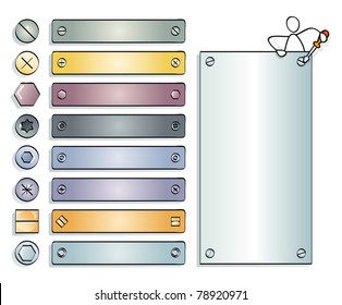 set of metal buttons, icons, frames and mechanical