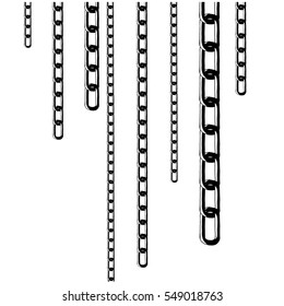 Set of metal chain and elements to create chains, isolated on white. Vector illustration