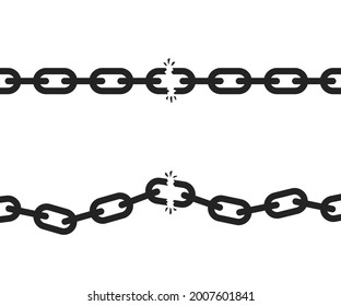 set of metal chain like broken connection. concept of end of the relationship and jail or prison break. flat simple trend modern graphic lock and unlock design element isolated on white background