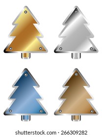 Set of metal Christmas trees isolated on white background