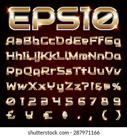 Set of metal chrome letters and numbers . ( vector font for logo, Poster, Invitation)