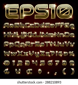 Set of metal chrome letters and numbers . ( vector font for logo, Poster, Invitation)