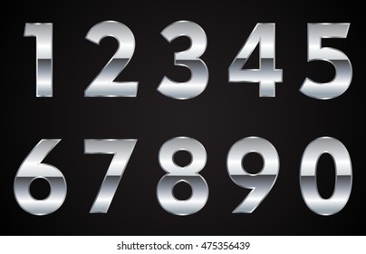 Set Of Metal Chrome Numbers.Vector.