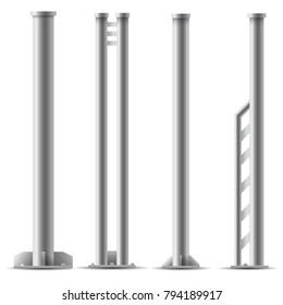 Set of metal columns. Steel truss girder element. Part of Truss construction. Element of Streetlight.