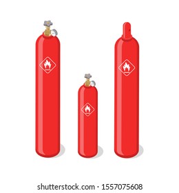 Set of metal containers or cylinders with liquefied compressed natural gases. Gas tanks balloons of various size isolated on white background. Isometric vector illustration.